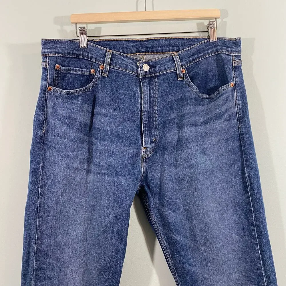 Levi's Men Blue Medium Wash 505 Regular Fit Straight Leg Jeans Size 38 x 32